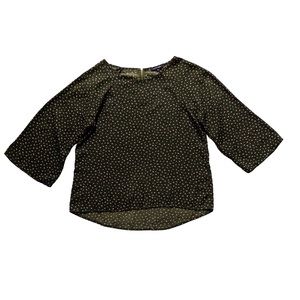 Anthropologie Paper Moon Blouse Floral Ditzy Pattern Olive Army Green High-Low